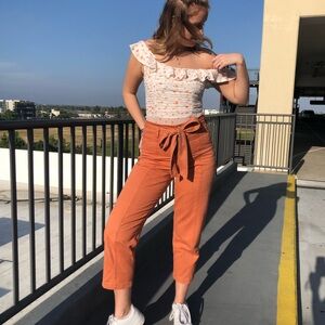 Orange tie front pants